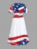 Plus Size Patriotic American Flag Paint Splatter Print Split Midi Dress - Blanc S
