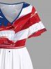Plus Size Patriotic American Flag Paint Splatter Print Split Midi Dress - Blanc L
