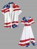 Plus Size Patriotic American Flag Paint Splatter Print Split Midi Dress - Blanc L