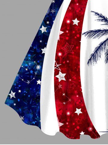 Plus Size Patriotic American Flag Coconut Tree Print Hawaii Tank Dress