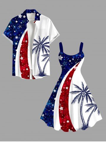 Plus Size Patriotic American Flag Coconut Tree Print Hawaii Tank Dress