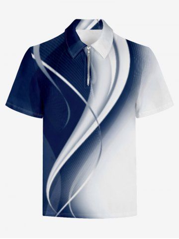 Plus Size Curve Ombre Light Beam Print Half Zipper Hawaii Turn-down Collar Polo Shirt For Men