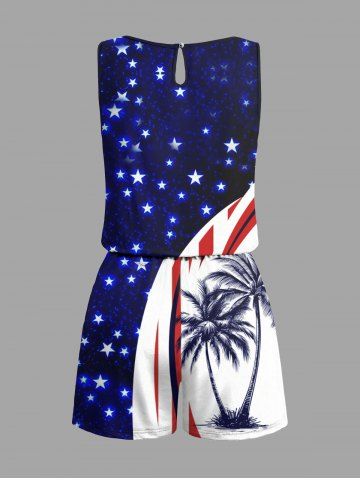Matching Hawaii Shirt and Romper Plus Size Beach Outfit Coconut Tree Curve Patriotic American Flag Print For Couples