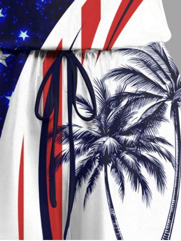 Matching Hawaii Shirt and Romper Plus Size Beach Outfit Coconut Tree Curve Patriotic American Flag Print For Couples