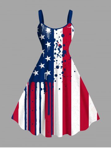 Plus Size Patriotic American Flag Paint Splatter Print Tank Dress