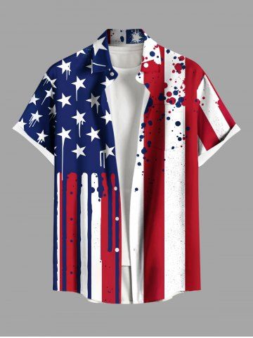 Plus Size Patriotic American Flag Paint Splatter Print Buttons Pocket Shirt For Men - WHITE - XL