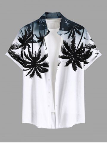 Plus Size Coconut Tree Ombre Print Hawaii Button Pocket Shirt For Men - WHITE - S