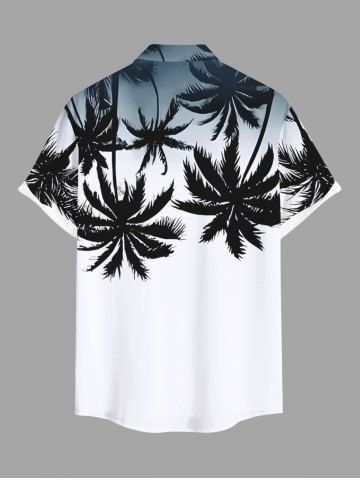 Plus Size Coconut Tree Ombre Print Hawaii Button Pocket Shirt For Men