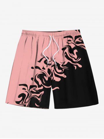 Plus Size Ocean Currents Colorblock Print Hawaii Beach Shorts For Men - LIGHT PINK - 8XL