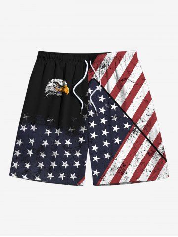 Plus Size Patriotic American Flag Eagle Print Beach Shorts For Men - BLACK - 5XL