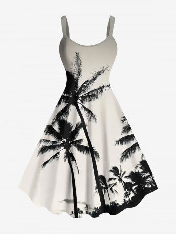 Plus Size Coconut Tree Ombre Print Hawaii A Line Tank Dress