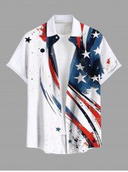 Plus Size Painting Splatter Patriotic American Flag Curve Print Button Pocket Shirt For Men -  