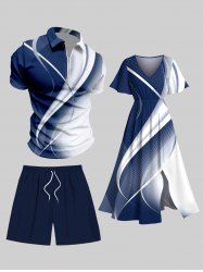 Tenue de plage hawaïenne assortie grande taille à imprimé faisceau lumineux ombré pour couples - Bleu profond 