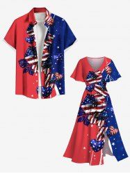 Patriotic American Flag Hibiscus Flowers Heart Print Plus Size Matching Hawaii Beach Outfit For Couples -  