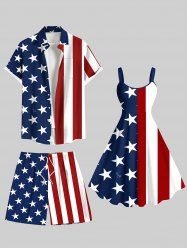 Patriotic American Flag Print Plus Size Matching Outfit For Couples -  