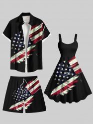 Patriotic American Flag Light Beam 3D Print Plus Size Matching Outfit For Couples -  