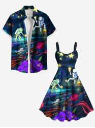Galaxy Astronaut Stars Print Plus Size Matching Hawaii Beach Outfit For Couples -  