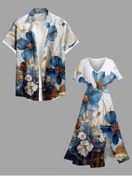 Metallic Flowers Print Plus Size Matching Hawaii Beach Outfit For Couples - Multi-A 