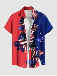 Chemise hawaïenne grande taille avec imprimé drapeau américain, fleurs d'hibiscus, cœur, boutons et poche pour homme - Rouge 3XL