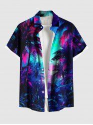 Plus Size Galaxy Coconut Tree Print Buttons Pocket Hawaii Shirt For Men -  