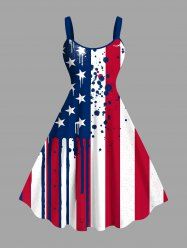 Plus Size Patriotic American Flag Paint Splatter Print Tank Dress -  