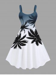 Plus Size Coconut Tree Ombre Print Hawaii A Line Tank Dress -  