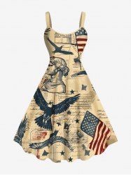 Plus Size Patriotic American Flag Eagle Sculpture Distressed Newspaper Print A Line Tank Dress -  