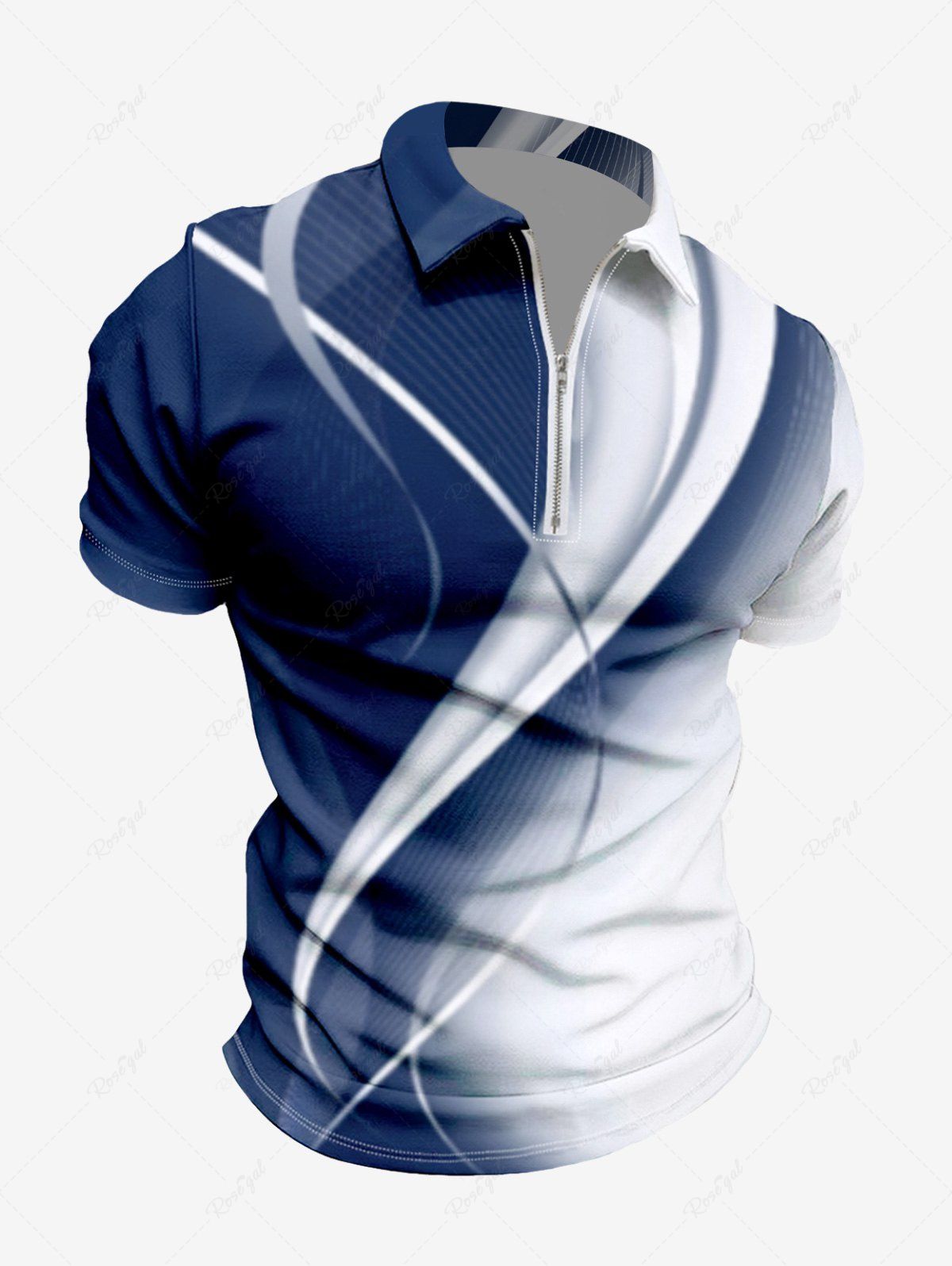 Affordable Plus Size Curve Ombre Light Beam Print Half Zipper Hawaii Turn-down Collar Polo Shirt For Men  