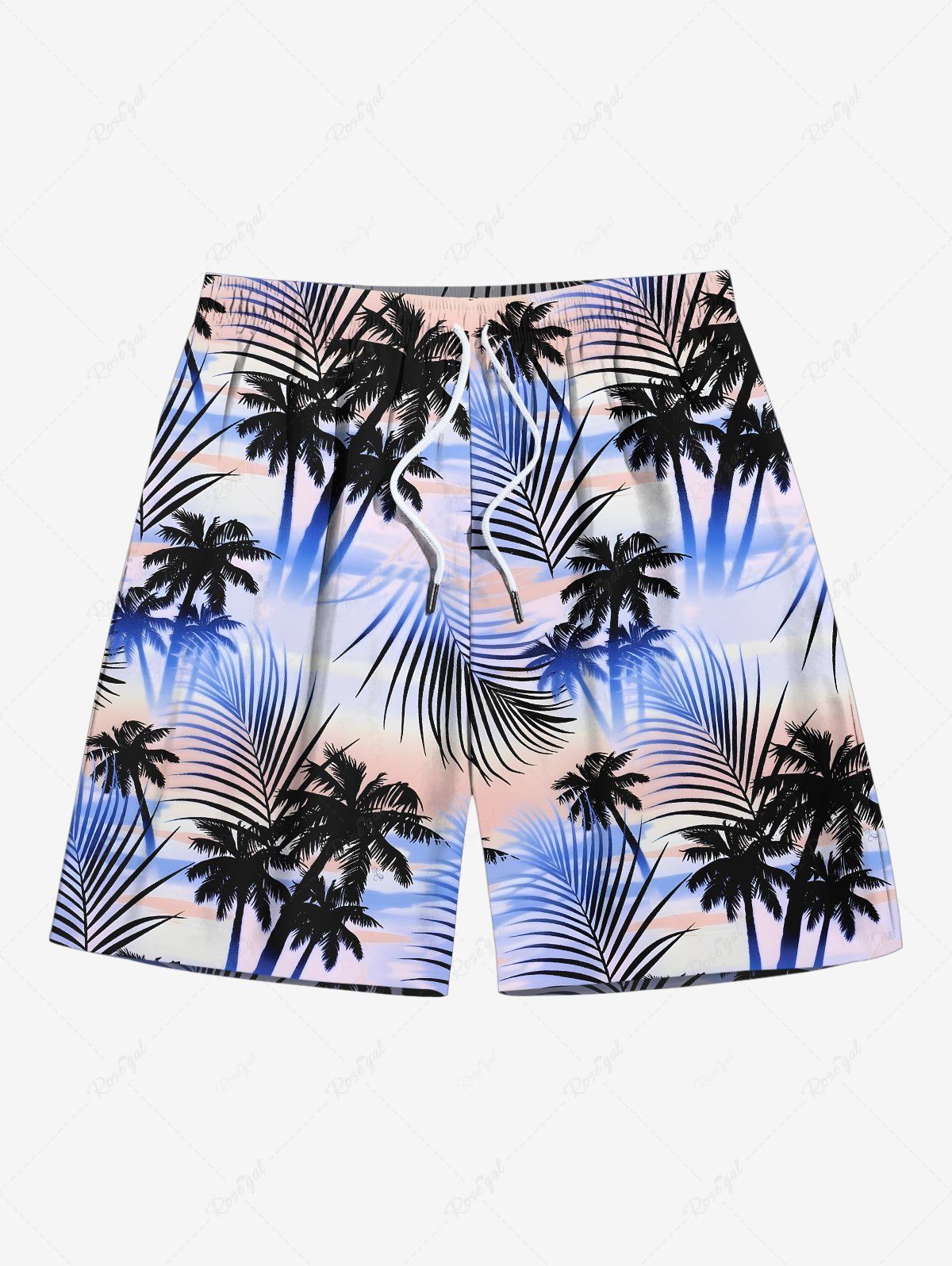 Buy Plus Size Coconut Tree Tropical Leaves Ombre Sky Print Hawaii Drawstring Beach Shorts For Men  