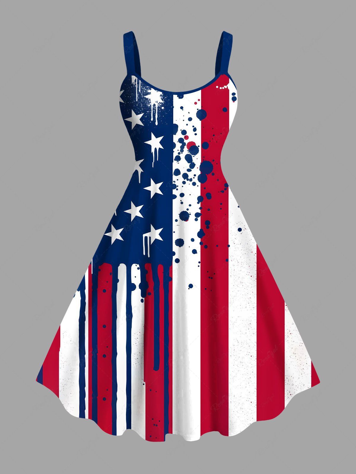 Shops Plus Size Patriotic American Flag Paint Splatter Print Tank Dress  