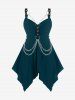 O Ring Chains Gothic Handkerchief Tank Top and Scalloped Tassel Flare Pants Plus Size Outfit -  