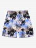 Tenue de plage hawaïenne assortie grande taille avec imprimé feuilles tropicales et ciel ombré, motif cocotier, pour couples - Bleu clair 