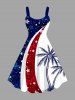 Patriotic American Flag Coconut Tree Print Plus Size Matching Hawaii Beach Outfit For Couples -  