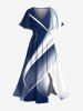 Tenue de plage hawaïenne assortie grande taille à imprimé faisceau lumineux ombré pour couples - Bleu profond 