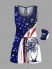 Matching Hawaii Shirt and Romper Plus Size Beach Outfit Coconut Tree Curve Patriotic American Flag Print For Couples -  