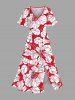 Tropical Lraf Hibiscus Flowers Print Plus Size Matching Hawaii Beach Outfit For Couples - Rouge 