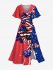 Patriotic American Flag Hibiscus Flowers Heart Print Plus Size Matching Hawaii Beach Outfit For Couples -  