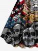Patriotic American Flag Skulls Newspaper Print Plus Size Matching Outfit For Couples -  