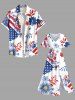 Patriotic American Flag Floral Leaves Print Plus Size Matching Hawaii Beach Outfit For Couples -  