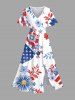 Patriotic American Flag Floral Leaves Print Plus Size Matching Hawaii Beach Outfit For Couples -  