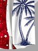Plus Size Patriotic American Flag Coconut Tree Print Buttons Pocket Hawaii Shirt For Men -  