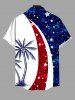Plus Size Patriotic American Flag Coconut Tree Print Buttons Pocket Hawaii Shirt For Men -  