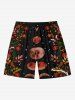 Plus Size Flower Leaf Moon Star Galaxy Print Hawaii Drawstring Beach Shorts For Men -  