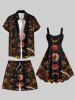 Plus Size Flower Leaf Moon Star Galaxy Print Hawaii Drawstring Beach Shorts For Men -  
