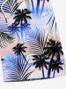 Short de plage grande taille à cordon de serrage pour homme, imprimé cocotier, feuilles tropicales, ciel ombré, imprimé hawaïen - Bleu clair 7XL
