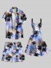 Plus Size Coconut Tree Tropical Leaves Ombre Sky Print Hawaii Drawstring Beach Shorts For Men -  