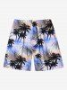 Plus Size Coconut Tree Tropical Leaves Ombre Sky Print Hawaii Drawstring Beach Shorts For Men -  