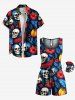 Combinaison grande taille à imprimé feuilles tropicales, hibiscus, fleurs et crânes, style hawaïen, avec cordon de serrage et poches - Noir 4X