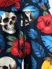 Plus Size Tropical Leaves Hibiscus Floral Skull Print Hawaii Drawstring Pocket Romper -  