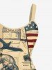 Robe débardeur trapèze grande taille à imprimé journal vieilli et motif aigle patriotique avec motif drapeau américain - café lumière M
